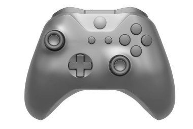 Metalik krom desenli gerçekçi oyun joystick 'i beyaz arka planda izole edilmiş. Bulut oyunu ve oyun alanı çalışma alanı konsepti için 3B yayın ekipmanı oluşturma