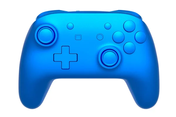 Joystick Videogame Realista Com Textura Cromada Azul Isolada Fundo Branco — Fotografia de Stock