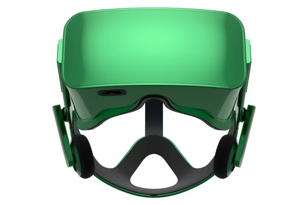 Realistic virtual reality glasses with green chrome texture isolated on white background. 3d render 3D render of streaming gear for cloud gaming and gamer workspace concept