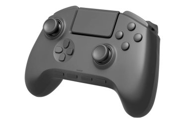 Siyah krom desenli gerçekçi oyun joystick 'i beyaz arka planda izole edilmiş. Bulut oyunu ve oyun alanı çalışma alanı konsepti için 3B yayın ekipmanı oluşturma