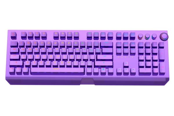 Realistische Computertastatur Mit Violettem Chrom Isoliert Auf Weißem Hintergrund Rendering — Stockfoto