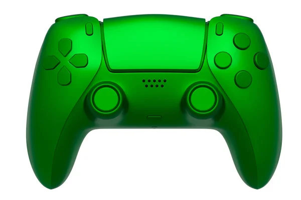 Realistischer Videospielsteuerknüppel Mit Grüner Chromstruktur Isoliert Auf Weißem Hintergrund Rendering — Stockfoto