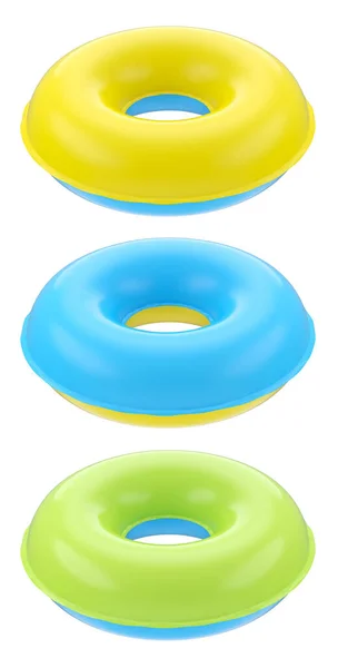 Set Inflatable Rings Kids Swimming Pool Summer Holidays White Background — Stock Photo, Image