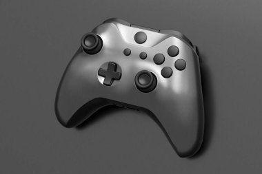 Siyah arka planda izole edilmiş metalik krom desenli gerçekçi video oyunu joystick 'i. Bulut oyunu ve oyun alanı çalışma alanı konsepti için 3B yayın ekipmanı oluşturma