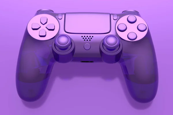 トレンディーなスタイルのガラス形態で現実的なビデオゲームジョイスティックや紫色の背景に霜ガラス効果 クラウドゲームやゲーマーのワークスペースのコンセプトのためのストリーミングギアの3Dレンダリング — ストック写真