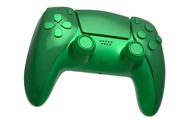 Realistic Video Game Joystick Green Chrome Texture Isolated White Background —  Fotos de Stock