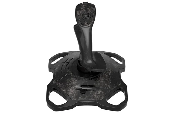 Realistic joystick for flight simulator with black marble texture on white background. 3D render of streaming gear for cloud gaming and gamer workspace, device for augmented reality or VR