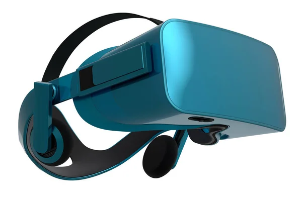 Realistische Virtual Reality Bril Met Blauwe Chroom Textuur Geïsoleerd Witte — Stockfoto