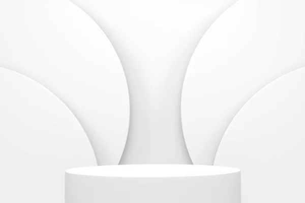 Пастельний Білий Циліндр Подіум Сходами Монохромному Фоні Візуалізація Абстрактного Реалістичного — стокове фото