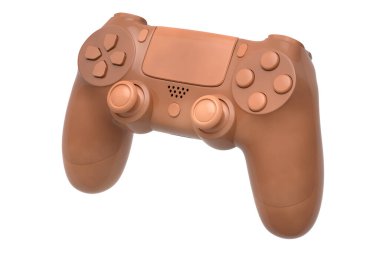 Beyaz arka planda izole edilmiş altın krom desenli gerçekçi video oyunu joystick 'i. Bulut oyunu ve oyun alanı çalışma alanı konsepti için 3B yayın ekipmanı oluşturma