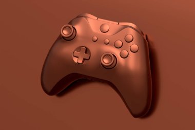 Metal fırçalı bronz oyun joystick 'i koyu arka planda izole edilmiş. Bulut oyunu ve oyun alanı çalışma alanı konsepti için 3B yayın ekipmanı oluşturma