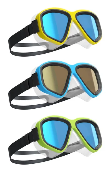 Set Diving Mask Snorkel Summer Holidays Snorkeling White Background Render — Stock Photo, Image
