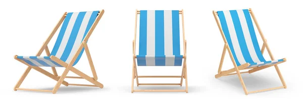 Set Von Gestreiften Strandkörben Für Sommerurlaube Isoliert Auf Weißem Hintergrund — Stockfoto