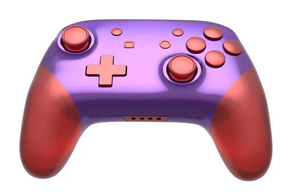 Реалистичный Джойстик Видеоигры Фиолетовой Хромовой Текстурой Выделенной Белом Фоне Визуализация — стоковое фото