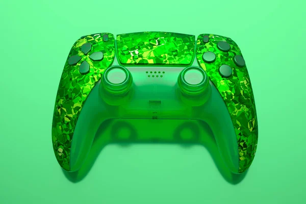 Realistic Video Game Joystick Mosaic Seamless Pattern Green Background Render — стоковое фото