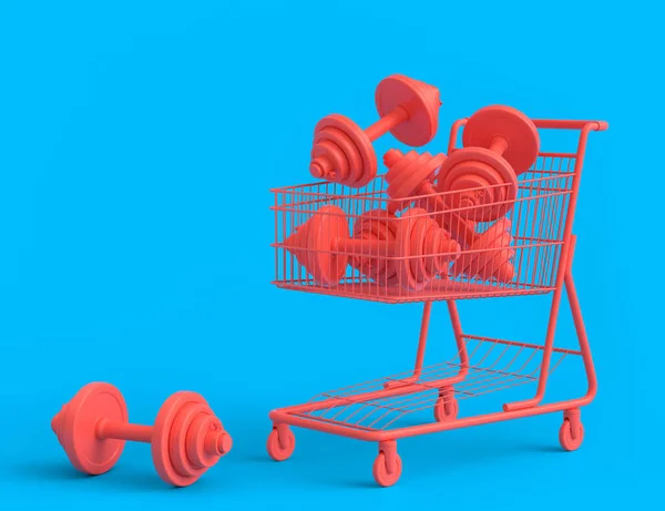 Sport Equipment Dumbbell Fitness Shopping Cart Monochrome Background Render Power — ストック写真