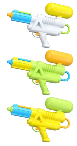 Set Plastic Water Gun Toy Playing Swimming Pool White Background — Stock Photo, Image