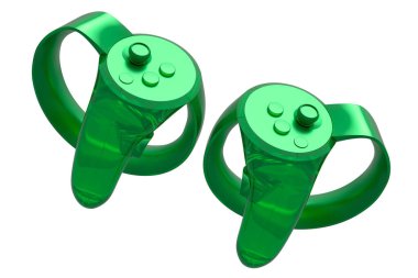 Moda tarzı cam morfizmi ya da beyaz arka planda buzlu cam oyunları için sanal gerçeklik denetleyicisi. 3 boyutlu akış donanımı ve oyun çalışma alanı, artırılmış gerçeklik veya VR aygıtı