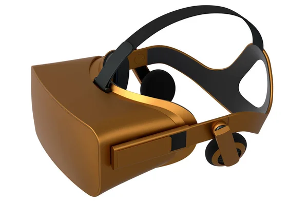 Realistic virtual reality glasses with gold chrome texture isolated on white background. 3d render 3D render of streaming gear for cloud gaming and gamer workspace concept