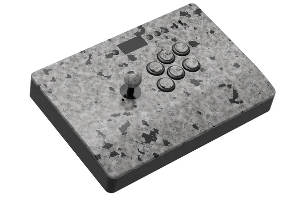 白を背景にブラック大理石の質感を持つジョイスティックとトーナメントグレードのボタンを持つヴィンテージアーケードスティック ゲーム機の3Dレンダリング クラウドゲームやゲーマーのワークスペースのコンセプトのためのストリーミングギア — ストック写真