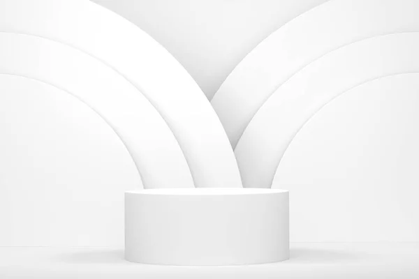 Пастельний Білий Циліндр Подіум Сходами Монохромному Фоні Візуалізація Абстрактного Реалістичного — стокове фото