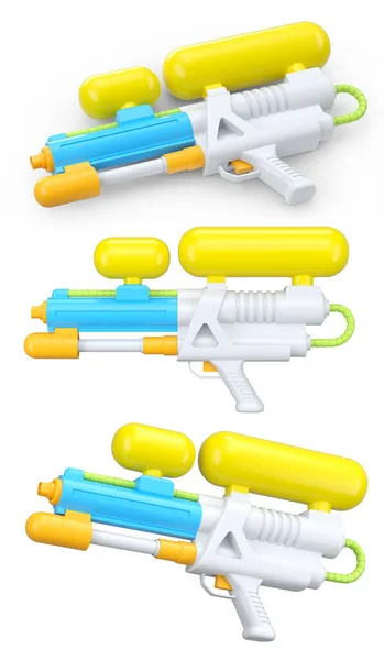Conjunto Plástico Brinquedo Arma Água Para Jogar Piscina Fundo Branco — Fotografia de Stock