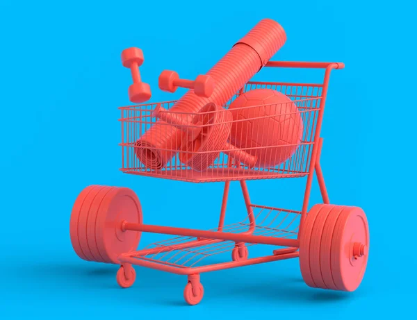 Sportgeräte Für Fitness Fitnessstudio Einkaufswagen Auf Monochromen Hintergrund Darstellung Von — Stockfoto