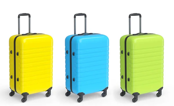 Set Bagagli Con Accessori Mare Vacanze Estive Sfondo Bianco Rendering — Foto Stock