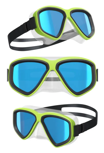 Set Duikmasker Snorkel Voor Zomervakantie Snorkelen Witte Achtergrond Weergave Van — Stockfoto