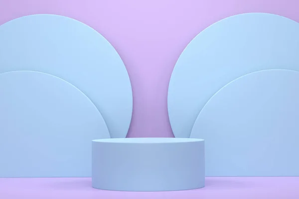 Pastellblaues Zylinderpodest Mit Stufen Auf Violettem Hintergrund Rendering Von Abstrakt — Stockfoto