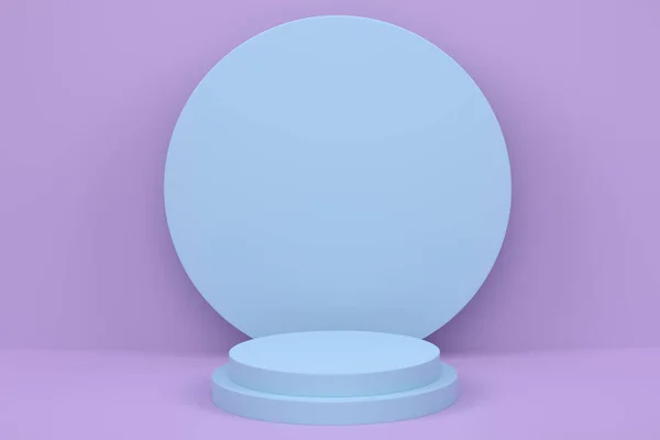 Pastel Pódio Cilindro Azul Com Passos Sobre Fundo Violeta Renderização — Fotografia de Stock