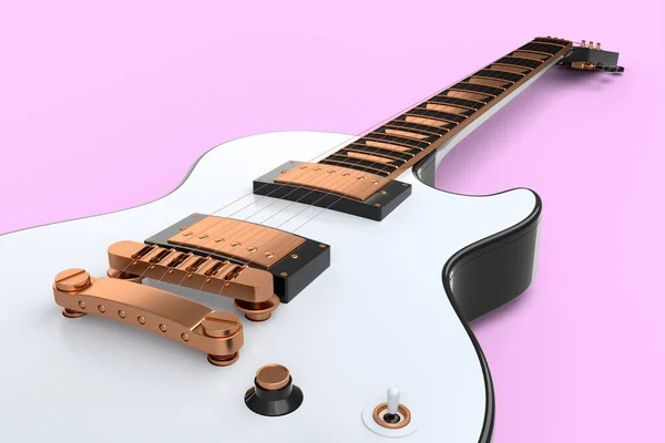 Close Acoustic Guitar Isolated Pink Background Render Concept Rock Festival — Stock Photo, Image
