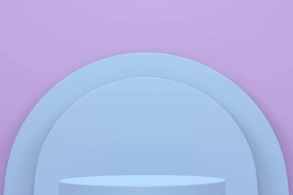 Pastellblaues Zylinderpodest Mit Stufen Auf Violettem Hintergrund Rendering Von Abstrakt — Stockfoto