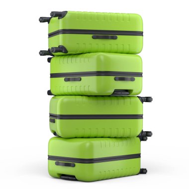 Beyaz arka planda izole edilmiş polikarbonat bavulları. 3D seyahat konsepti bagaj veya bagaj