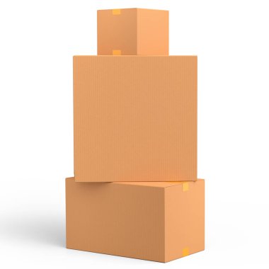 Beyaz arka planda izole edilmiş karton kutular ya da karton hediye kutusu. 3D ekspres teslimat kavramı depo, paket taşımak ve çevrimiçi alışveriş