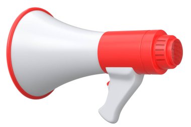 Megaphone isolated on white background. 3d render of shopping and advertisement idea, concept of hiring