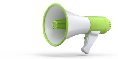 Megaphone isolated on white background. 3d render of shopping and advertisement idea, concept of hiring