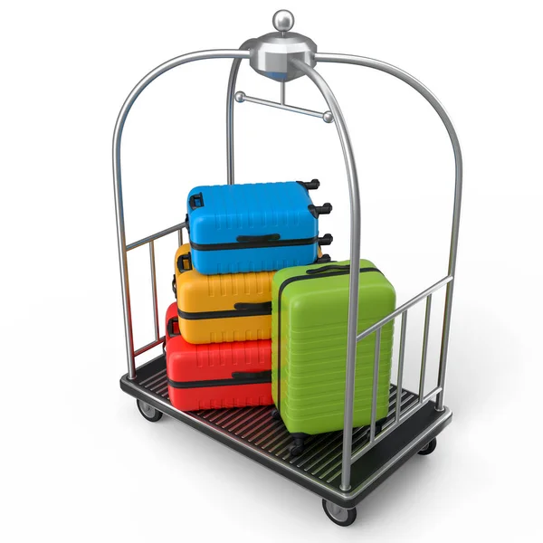Regular Polycarbonate Suitcase Hotel Trolley Cart Carrying Baggage White Background — Stock Photo, Image
