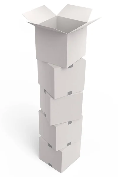 一堆堆纸板箱或纸盒礼品盒隔离在白色背景下 3D提供速递至仓库 运送包裹及网上购物的概念 — 图库照片