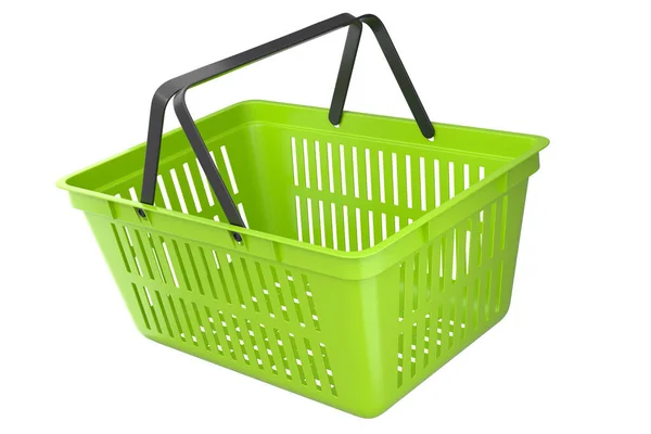 Plastic Shopping Basket Supermarket White Background Render Concept Online Shopping — Foto Stock