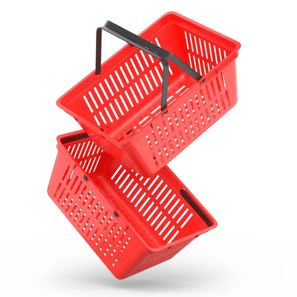 Zestaw Plastikowego Koszyka Zakupów Supermarketu Białym Tle Renderowania Koncepcji Zakupów — Zdjęcie stockowe