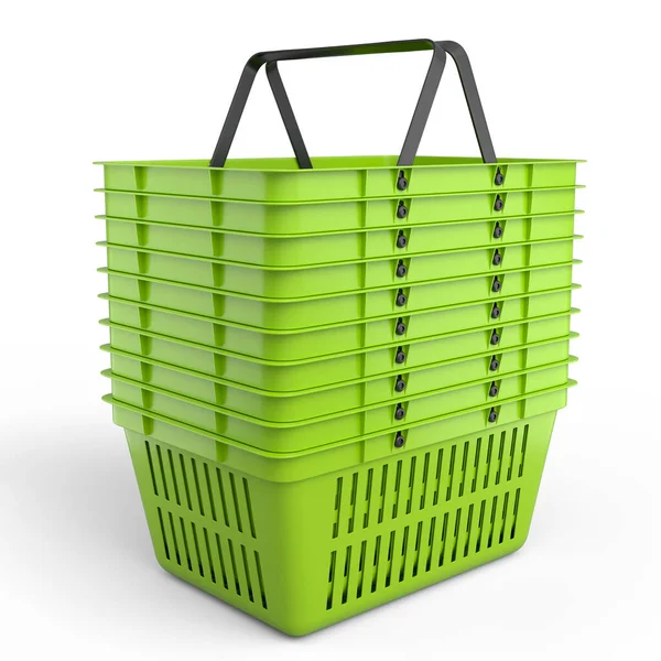 Stapel Plastic Boodschappenmandje Van Supermarkt Witte Achtergrond Render Concept Van — Stockfoto