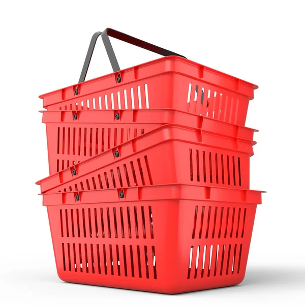Стек Пластиковой Корзины Супермаркета Белом Фоне Рендеринг Концепции Интернет Покупок — стоковое фото