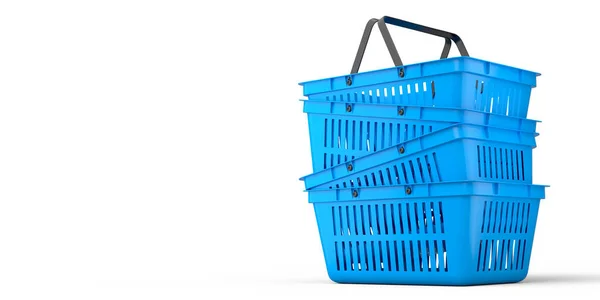 Стек Пластиковой Корзины Супермаркета Белом Фоне Рендеринг Концепции Интернет Покупок — стоковое фото