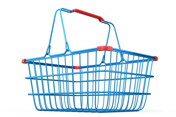 Metal Wire Shopping Basket Supermarket White Background Render Concept Online — Zdjęcie stockowe