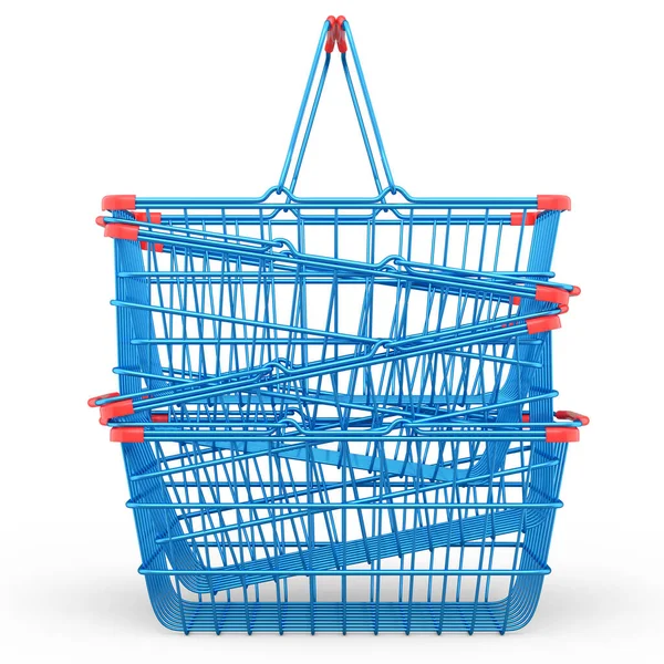 Stack Metalwire Shopping Basket Supermarket White Background Render Concept Online — Stockfoto