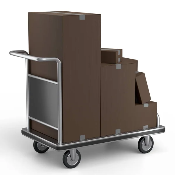Airport Luggage Cart Baggage Trolley Side Stack Cardboard Boxes Cartons — Stockfoto