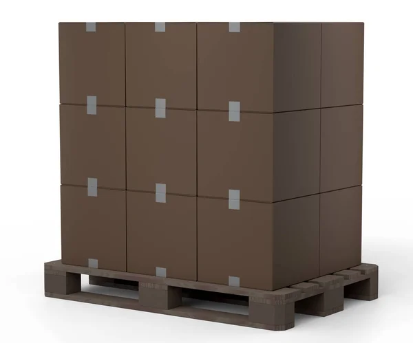 Conjunto Paleta Madera Para Almacenamiento Carga Almacén Con Cajas Cartón —  Fotos de Stock