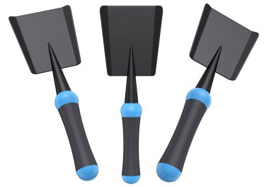 Bahçedeki bahçıvan ve saksılar için beyaz arka planda bahçe aletleri ve malzemeler. 3D bahçe işleri ve tarım malzemeleri kavramı