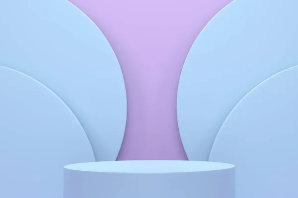 Pastelowy Niebieski Cylinder Podium Krokami Fioletowym Tle Renderowanie Abstrakcyjny Realistyczny — Zdjęcie stockowe